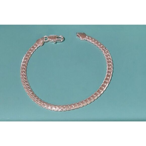 New~Sterling Silver Sleek Wheat Link Bracelet w/Diamond Cut Edges - Picture 1 of 1